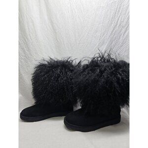 Ugg Women's Lida Boot Mongolian Sheepskin and Suede Black Size 6 US- RARE STYLE